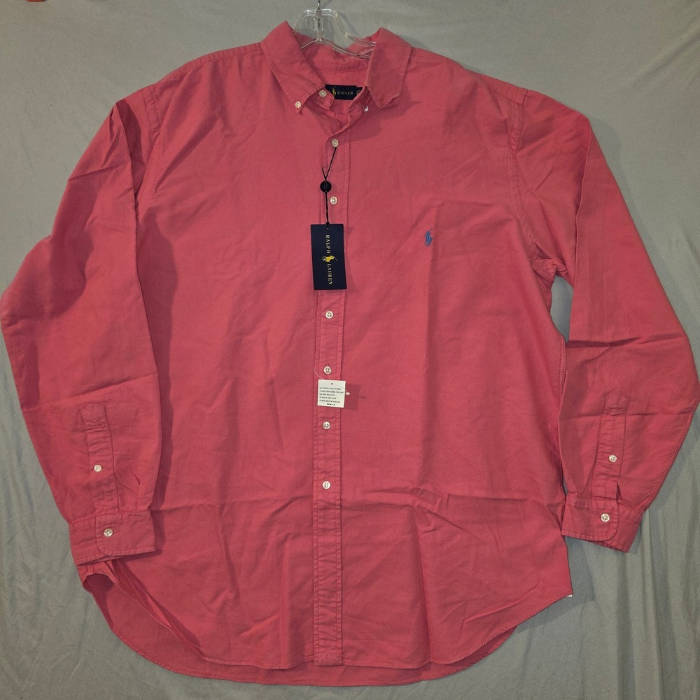 Ralph Lauren Button Down Shirt XLT Men pale Red Classic Fit Cotton Long Sleeve